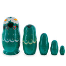 Green Hood with White Flowers Wooden Nesting Dolls