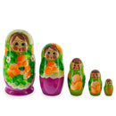 Green Hood with Purple and White Flowers Wooden Nesting Dolls