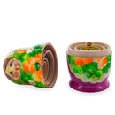 Green Hood with Purple and White Flowers Wooden Nesting Dolls