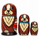 Wooden Brown Dog with Ball Nesting Dolls - Pet Stacking Matryoshka 5 Inches