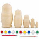 Set of 5 Unfinished Wooden Nesting Figurines with Paints DIY Craft Blanks for Painting 5.75 Inches