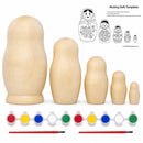Set of 5 Unfinished Wooden Nesting Figurines with Paints DIY Craft Blanks for Painting 5.75 Inches