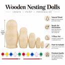 Set of 5 Unfinished Wooden Nesting Figurines with Paints DIY Craft Blanks for Painting 5.75 Inches