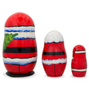 Set of 3 Smiling Santa Figurines Wooden Nesting Dolls 4.25 Inches