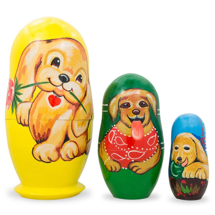Set of 3 Labrador Retriever Dogs Wooden Nesting Dolls 4.25 Inches