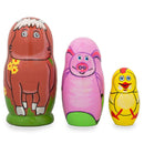 Set of 3 Cow, Pig and Chicken Wooden Nesting Dolls 4.25 Inches