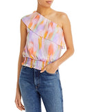 Aqua Abstract Print One Shoulder Top, Size XL