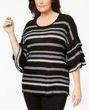 Calvin Klein Women's Ruffle-Sleeve Striped Sweater, Medium