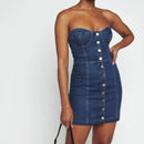 Reformation Nikki Strapless Bustier Denim Mini Dress, Size 10