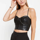 Express Body Contour Womens Faux Leather Cropped Top, Medium