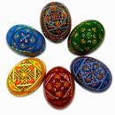 Set of 6 Traditional Ukrainian Pysanky Wooden Easter Eggs 2.5 Inches