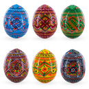 Set of 6 Geometric Pysanky Ukrainian Wooden Easter Eggs 2.5 Inches