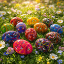 Set of 12 Handcrafted Geometric Ukrainian Pysanky Wooden Easter Eggs 2.5 Inches