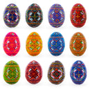 Set of 12 Handcrafted Geometric Ukrainian Pysanky Wooden Easter Eggs 2.5 Inches