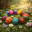 Set of 12 Geometrical Wooden Ukrainian Easter Eggs Pysanky 2.5 Inches