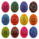 Set of 12 Geometrical Wooden Ukrainian Easter Eggs Pysanky 2.5 Inches