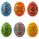 Set of 6 Pearlized Ukrainian Pysanky Wooden Easter Eggs 2.5 Inches