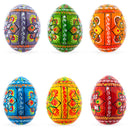 Set of 6 Pearlized Ukrainian Pysanky Wooden Easter Eggs 2.5 Inches