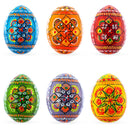 Set of 6 Pearlized Ukrainian Pysanky Wooden Easter Eggs 2.5 Inches
