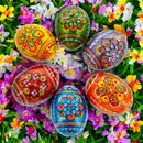 Set of 6 Pearlized Ukrainian Pysanky Wooden Easter Eggs 2.5 Inches