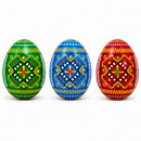 Set of 3 Vibrant Geometric Ukrainian Pysanky Wooden Easter Eggs 2.5 Inches