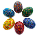 Set of 6 Traditional Ukrainian Pysanky Wooden Easter Eggs 2.5 Inches