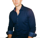 Kevin// Cotton Knit-Stretch Button-Up Shirt With Contrast Details // Navy // Tailored Fit (Fitted)