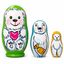 Set of 3 Bears with Heart Wooden Nesting Dolls 4.25 Inches