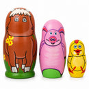 Set of 3 Cow, Pig and Chicken Wooden Nesting Dolls 4.25 Inches