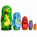 Set of 5 Dinosaurs Wooden Nesting Dolls 6 Inches