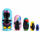 Set of 5 Penguins Wooden Nesting Dolls 6 Inches