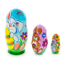 Set of 3 Bunnies and Easter Eggs Wooden Nesting Dolls 4.25 Inches