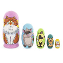 Set of 5 Colorful Cats Wooden Nesting Dolls 6 Inches