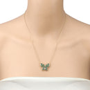 1.56 Carat Genuine Emerald and White Zircon .925 Sterling Silver Necklace