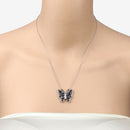 2.94 Carat Genuine Blue Sapphire and White Zircon .925 Sterling Silver Necklace