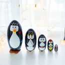 Set of 5 Penguins Wooden Nesting Dolls 5 Inches