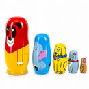 5 Animals Lion, Elephant, Dog & Cat Wooden Nesting Dolls 5.75 Inches