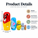 5 Animals Lion, Elephant, Dog & Cat Wooden Nesting Dolls 5.75 Inches