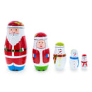 Set of 5 Santa and Snowmen Wooden Nesting Dolls 5.5 Inches