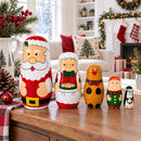 Santa, Mrs. Claus, Reindeer, Elf Wooden Nesting Dolls 6 Inches