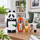 Panda, Tiger, Leopard, Monkey, Eagle Wooden Nesting Dolls