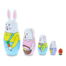 Set of 5 Bunnies Wooden Nesting Dolls 7 Inches Tall