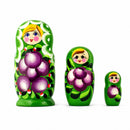 3 Daffodils Flowers on Green Dress Wooden Nesting Dolls 3.5 Inches