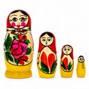 Set of 4 Wooden Rose Nesting Dolls - 4" Traditional Red Flower Matryoshka