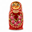 Set of Girls in Red Dress Wooden Nesting Dolls 7 Inches
