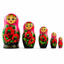 Set of 5 Pink Scarf with Poppy Flowers Nesting Dolls 7 Inches