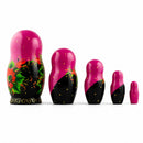 Set of 5 Pink Scarf with Poppy Flowers Nesting Dolls 7 Inches