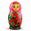 Set of 5 Pink Scarf with Poppy Flowers Nesting Dolls 7 Inches
