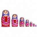 Set of 7 Blue Scarf Red Dress Nesting Dolls 8.5 Inches