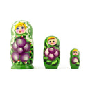 3 Daffodils Flowers on Green Dress Wooden Nesting Dolls 3.5 Inches
